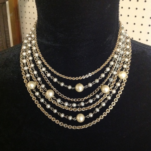 Vintage Lisner Pearl Bib Necklace 7 Strand - Picture 2 of 5